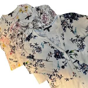 BUNDLE of 3 WHBM Snap Front Cardigan Sweaters Women M Floral White Background